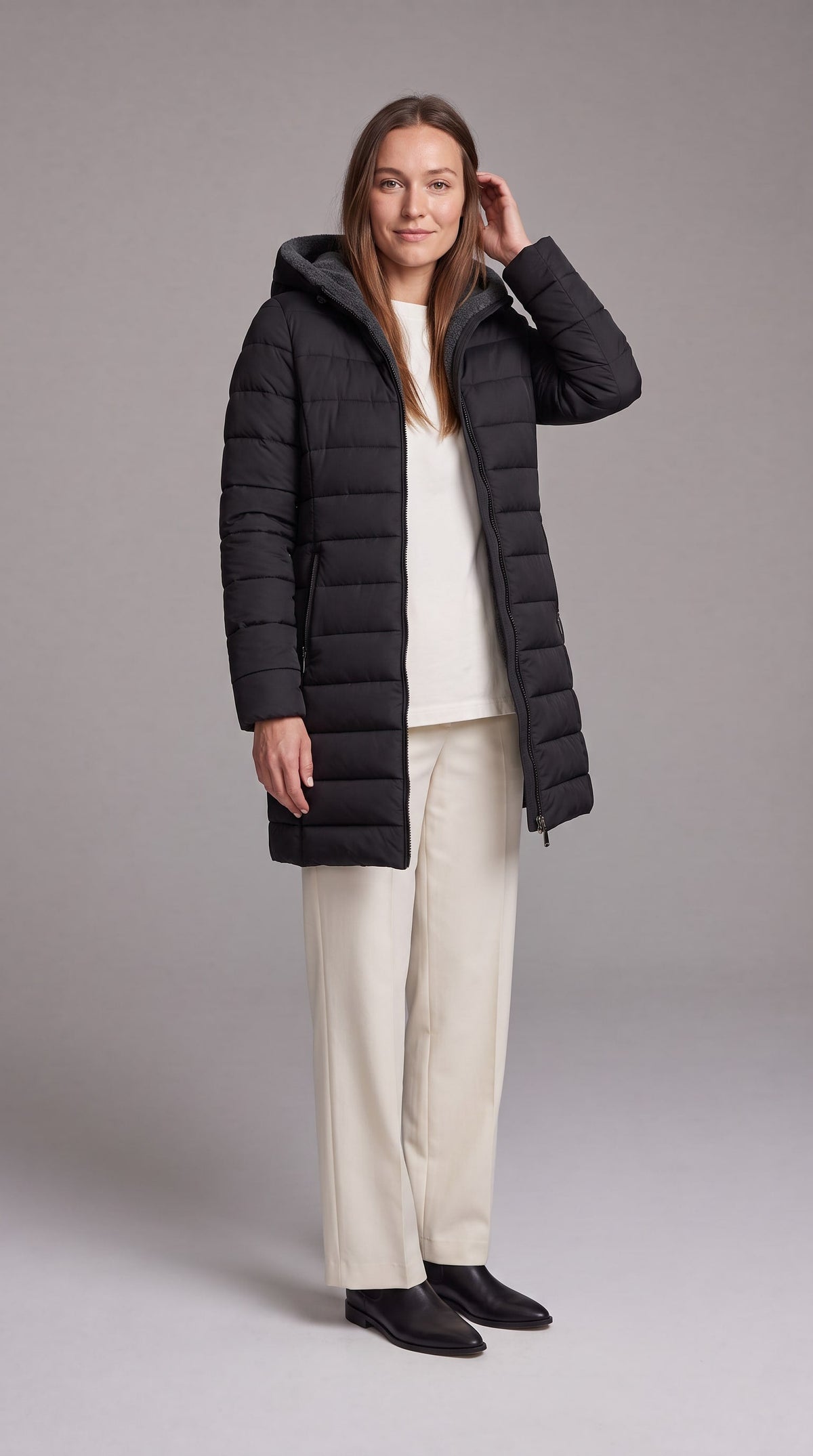 KALINDA | HOODED A-LINE PUFFER COAT - Black