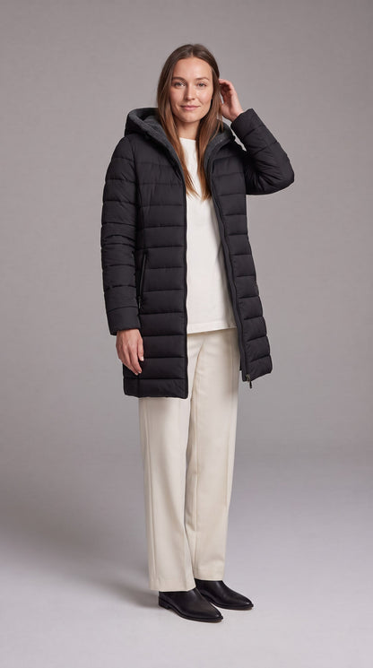 KALINDA | HOODED A-LINE PUFFER COAT - Black