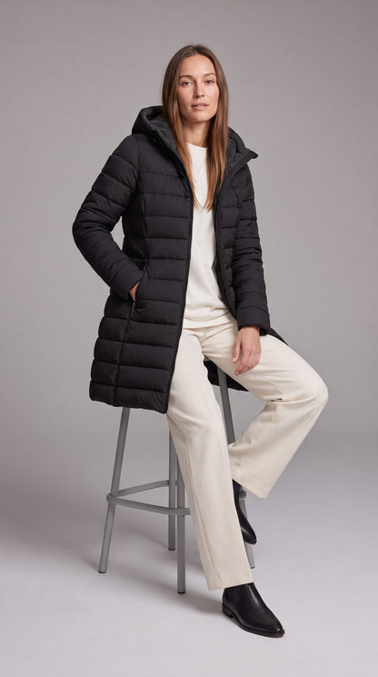 KALINDA | HOODED A-LINE PUFFER COAT - Black