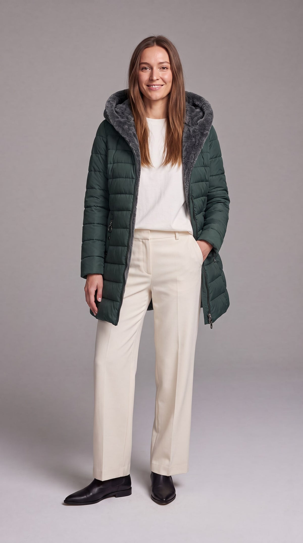 KALINDA | HOODED A-LINE PUFFER COAT - Green
