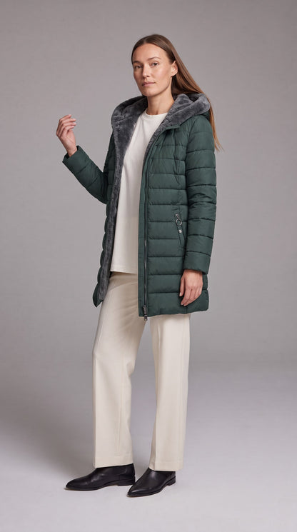 KALINDA | HOODED A-LINE PUFFER COAT - Green
