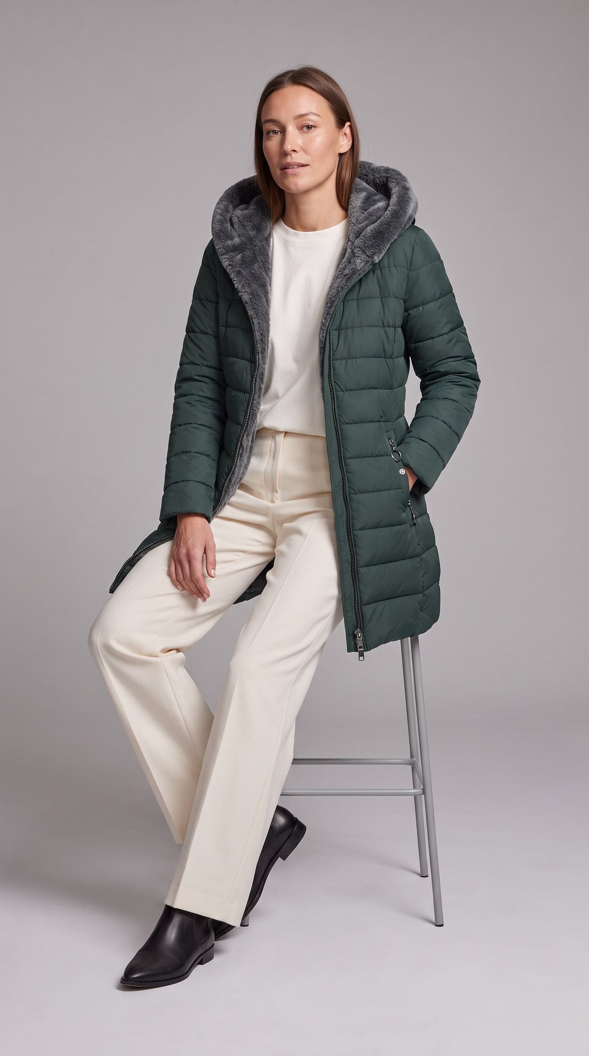 KALINDA | HOODED A-LINE PUFFER COAT - Green