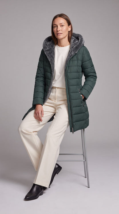 KALINDA | HOODED A-LINE PUFFER COAT - Green