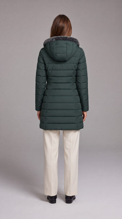 KALINDA | HOODED A-LINE PUFFER COAT - Green