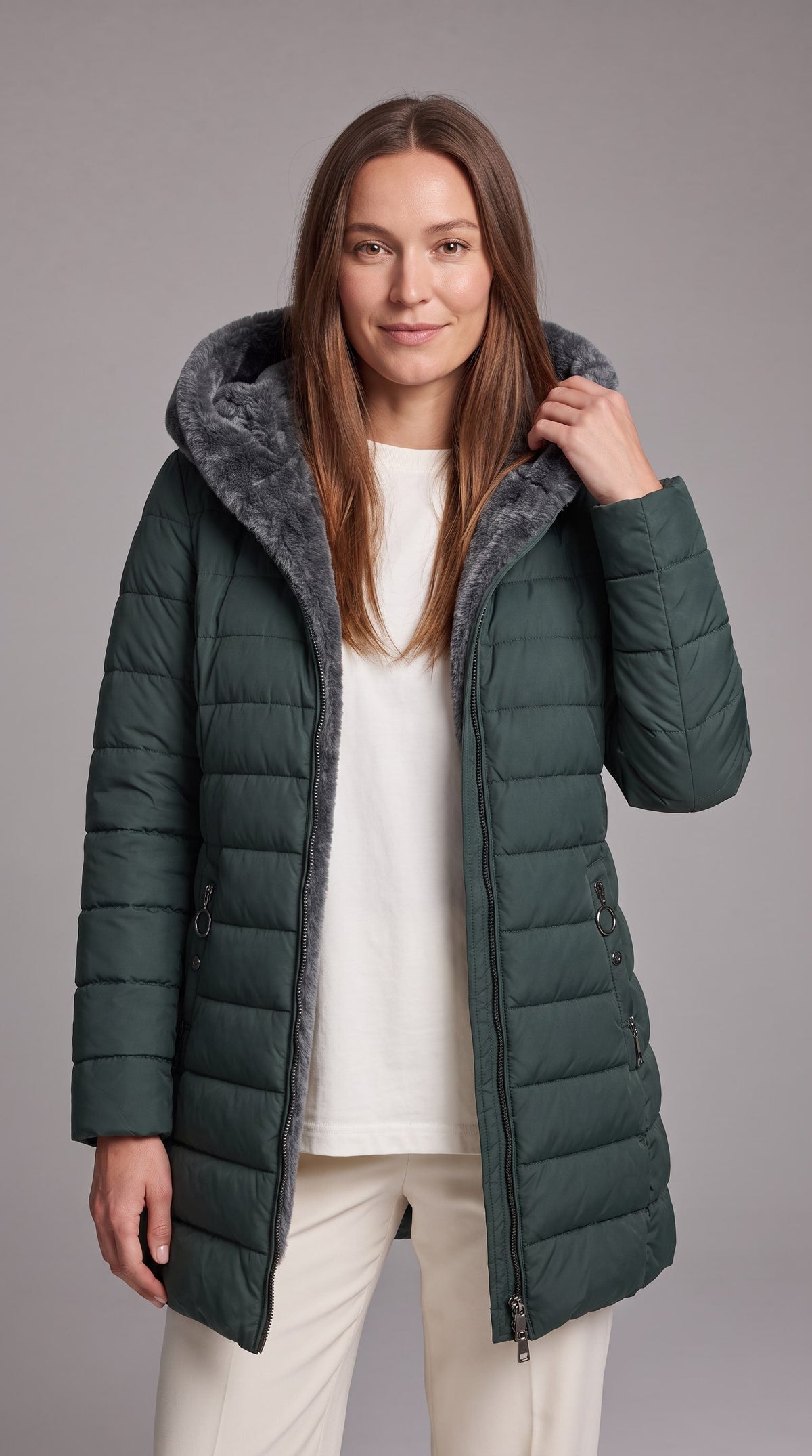 KALINDA | HOODED A-LINE PUFFER COAT - Green