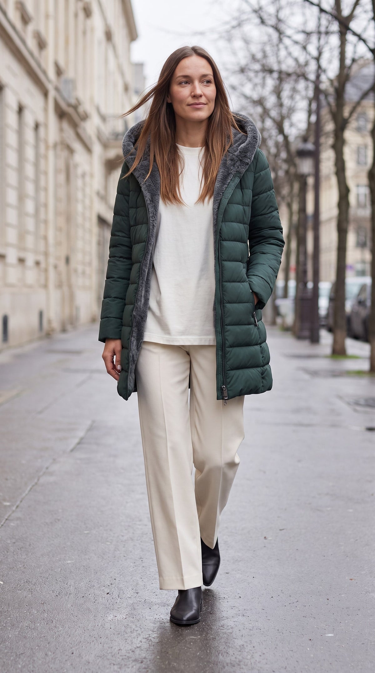 KALINDA | HOODED A-LINE PUFFER COAT - Green