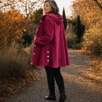 KAMRYN | RIBBED CORDUROY HOODED OVERSHIRT - Bordeaux