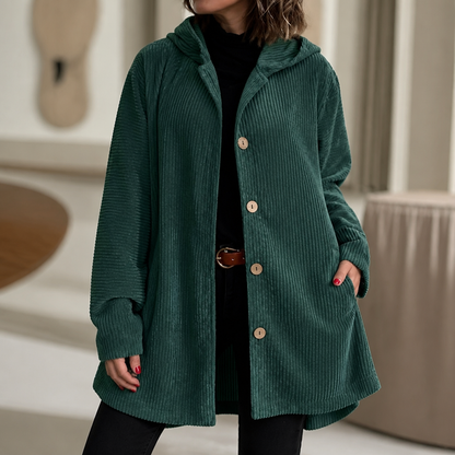 KAMRYN | RIBBED CORDUROY HOODED OVERSHIRT - Green