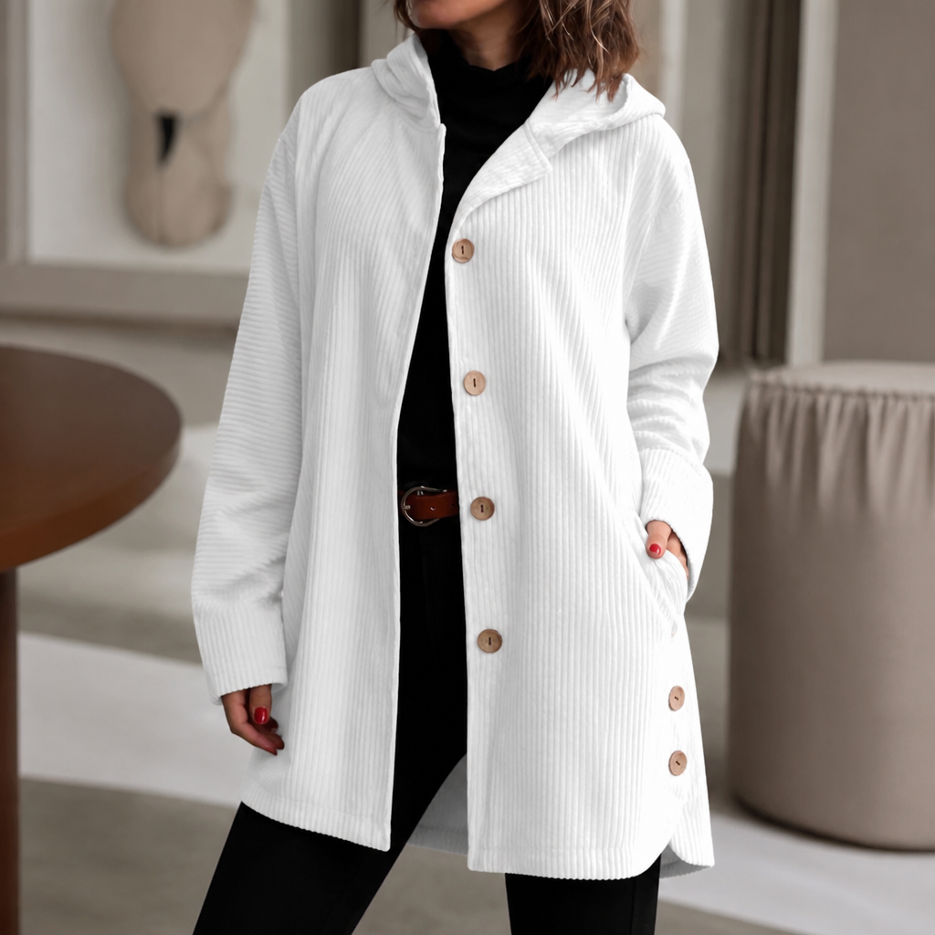 KAMRYN | RIBBED CORDUROY HOODED OVERSHIRT - White