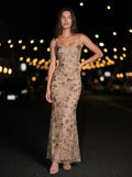 KARENZA | EMBELLISHED FLORAL TULLE MAXI DRESS - Champagne Floral
