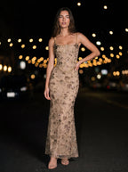 KARENZA | EMBELLISHED FLORAL TULLE MAXI DRESS - Champagne Floral