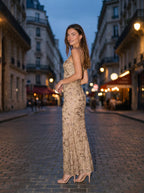 KARENZA | EMBELLISHED FLORAL TULLE MAXI DRESS - Champagne Floral