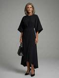 KAROLINA | BELTED ASYMMETRIC HEM MIDI DRESS - Black