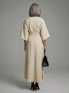 KAROLINA | BELTED ASYMMETRIC HEM MIDI DRESS - Ivory
