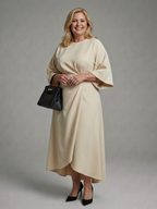KAROLINA | BELTED ASYMMETRIC HEM MIDI DRESS - Ivory