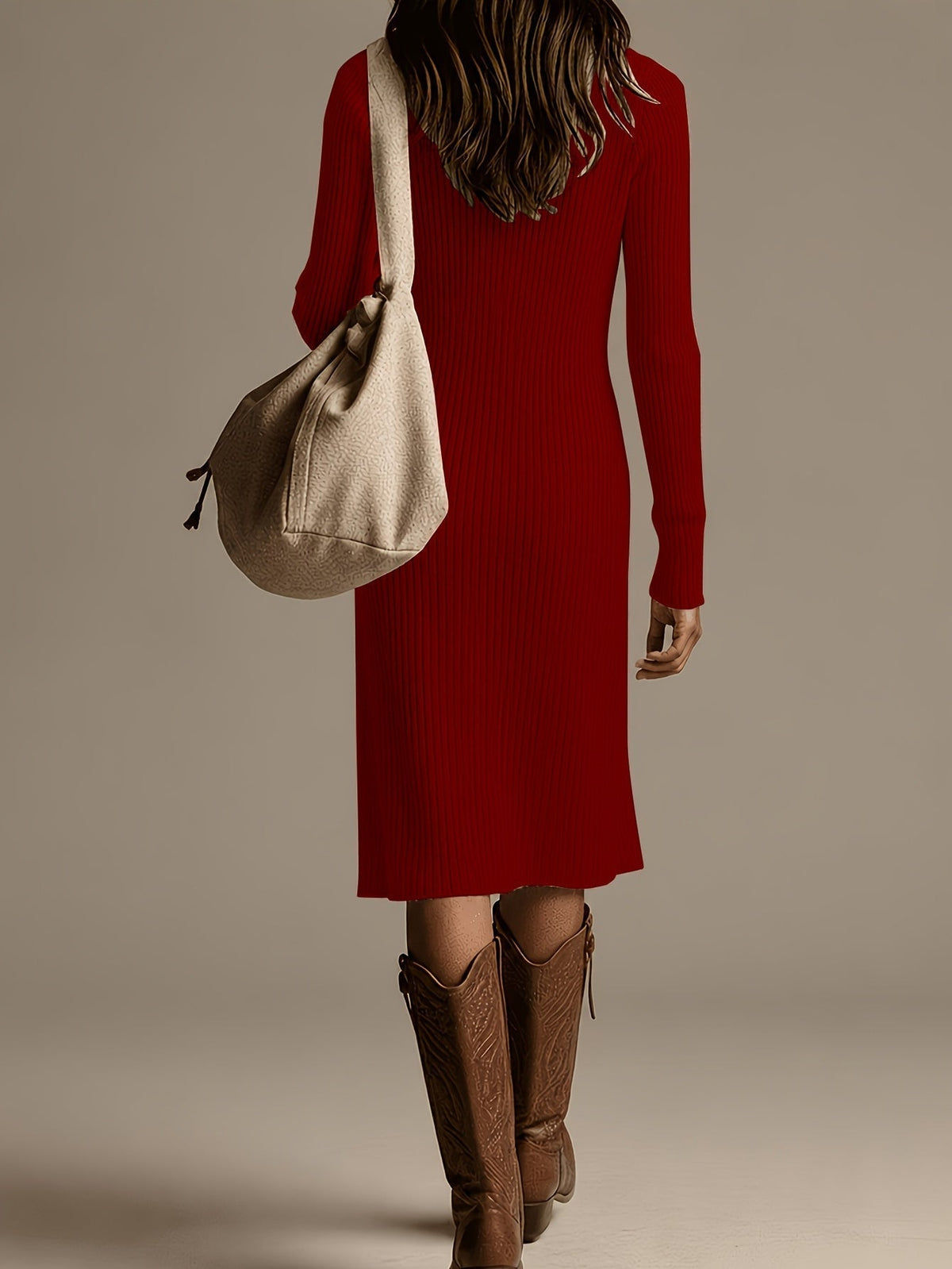 KARSYN | RIBBED KNIT HIGH NECK MIDI DRESS - Red