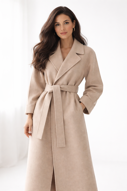 KATELL | BELTED LONGLINE COAT - Beige