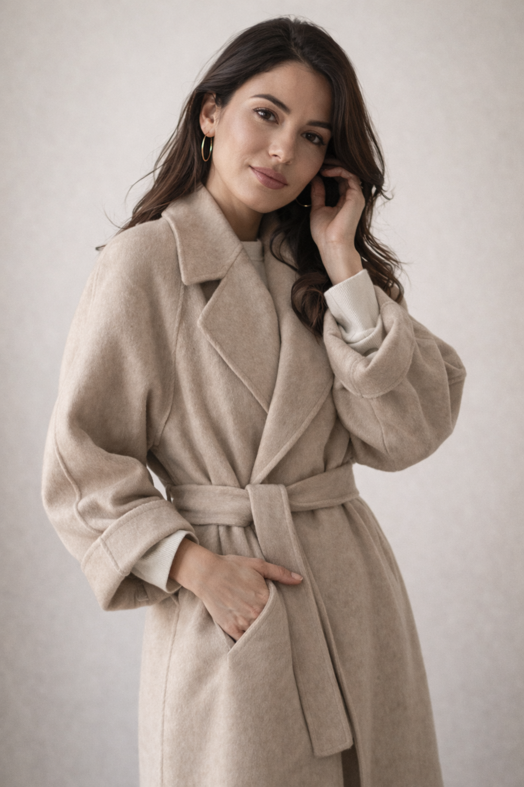 KATELL | BELTED LONGLINE COAT - Beige