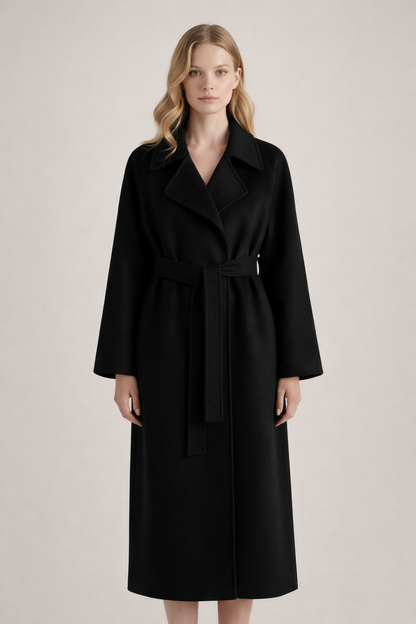 KATELL | BELTED LONGLINE COAT - Black