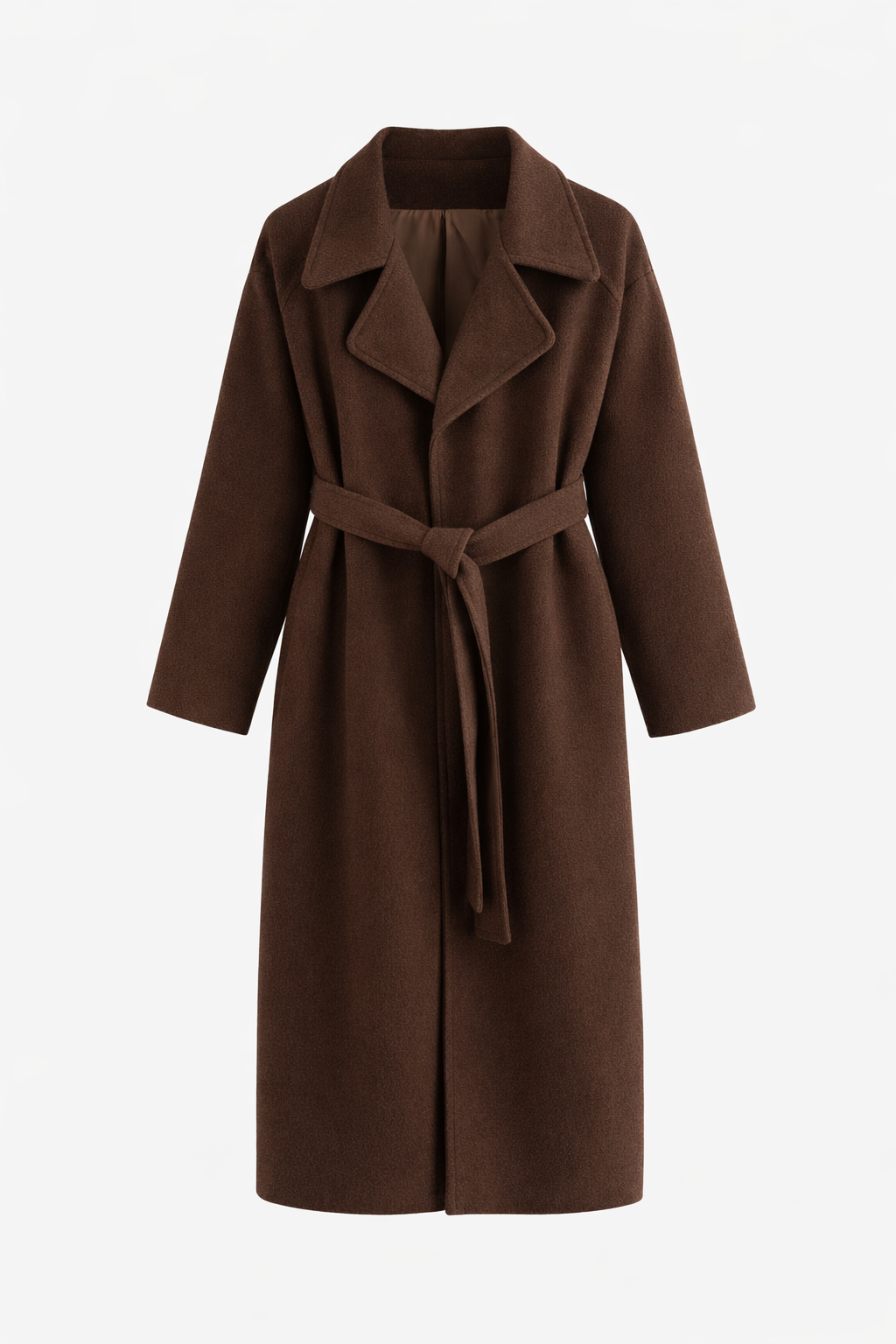 KATELL | BELTED LONGLINE COAT - Chocolate Brown