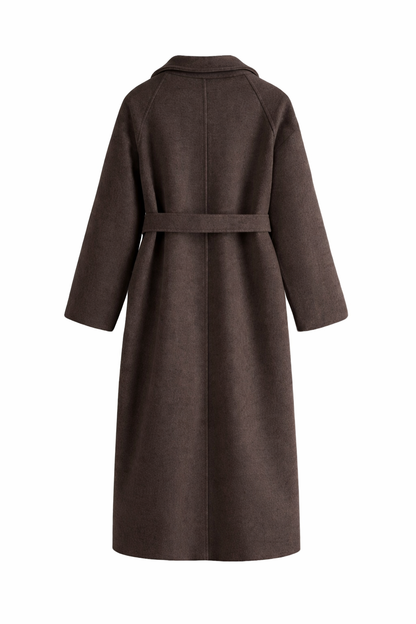 KATELL | BELTED LONGLINE COAT - Chocolate Brown