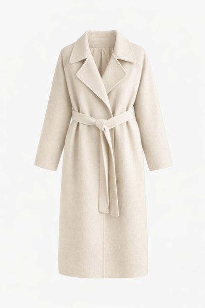 KATELL | BELTED LONGLINE COAT - Cream