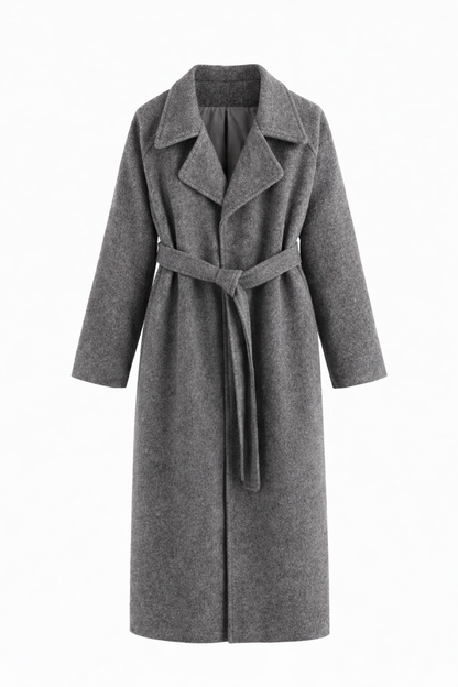 KATELL | BELTED LONGLINE COAT - Gray