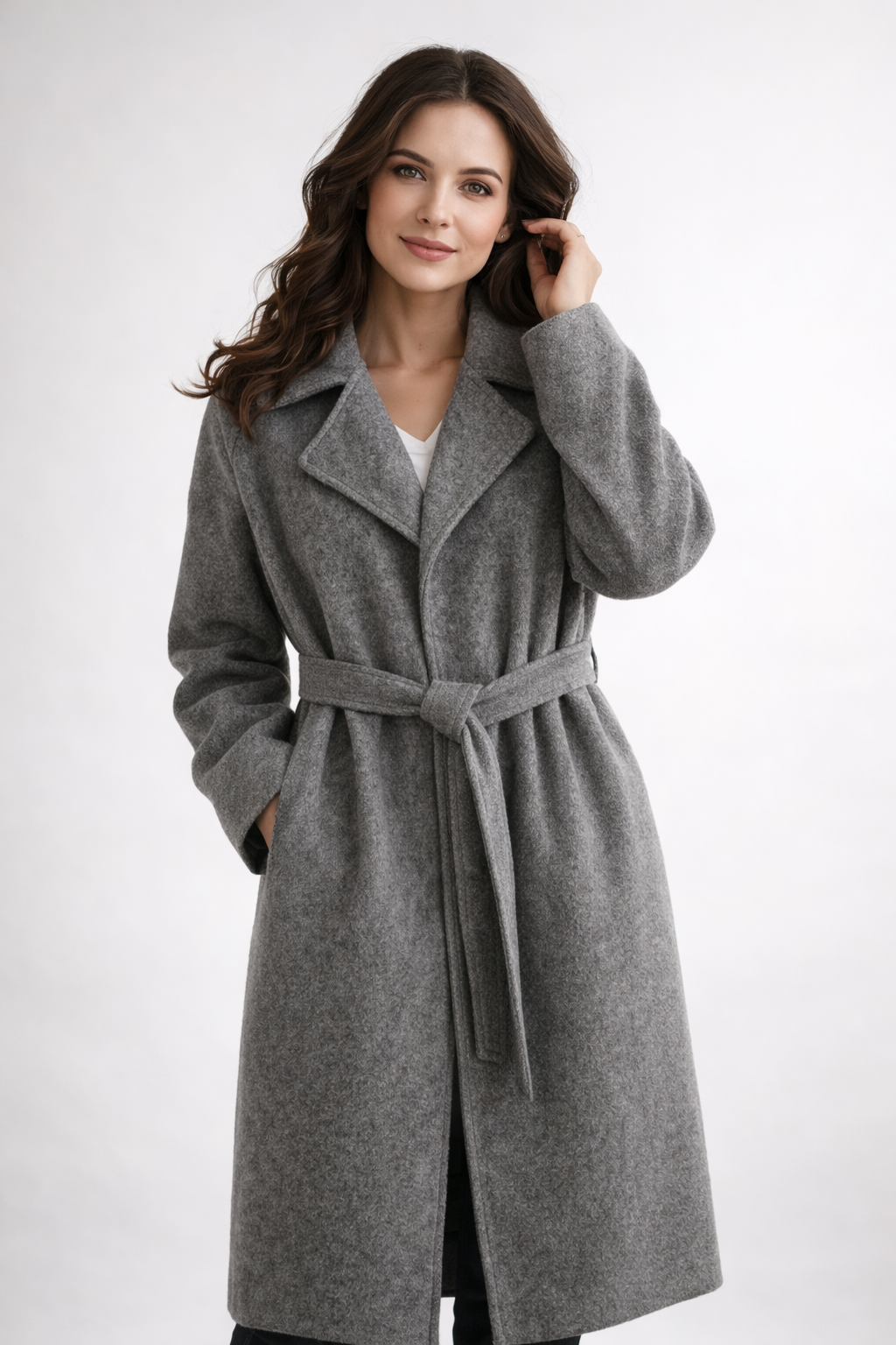 KATELL | BELTED LONGLINE COAT - Gray