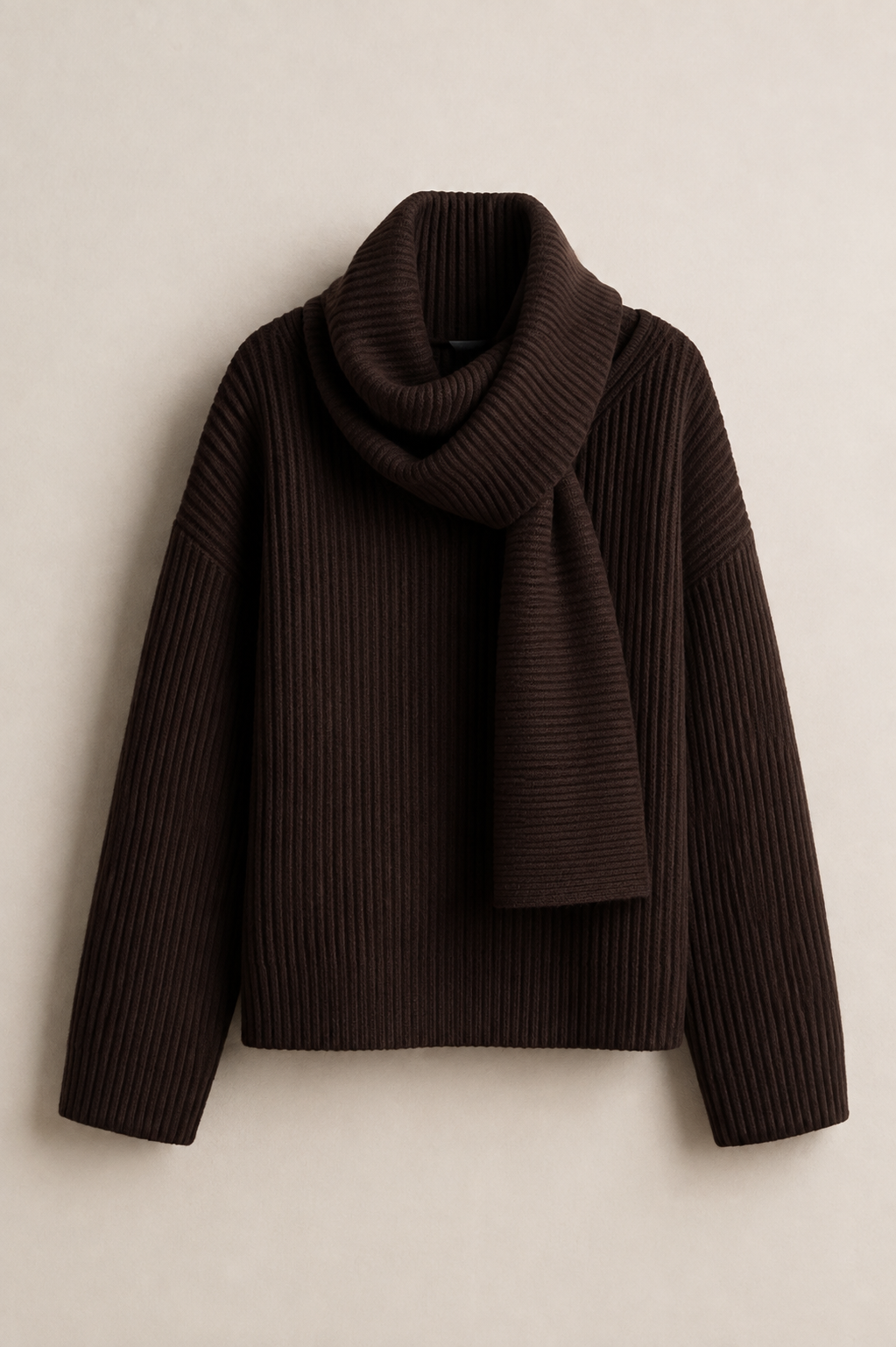 KATIA | COWL NECK RIBBED SWEATER - Chocolate Brown