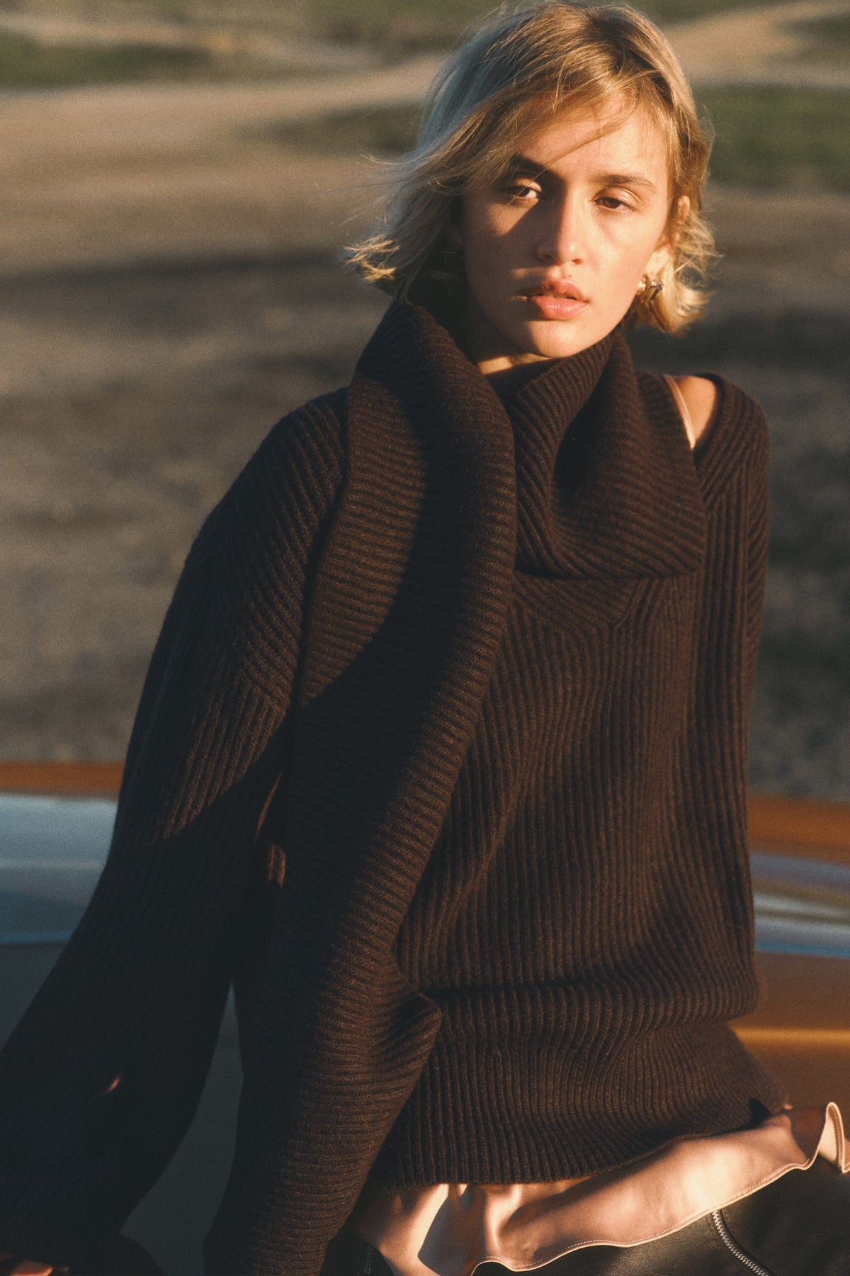 KATIA | COWL NECK RIBBED SWEATER - Chocolate Brown