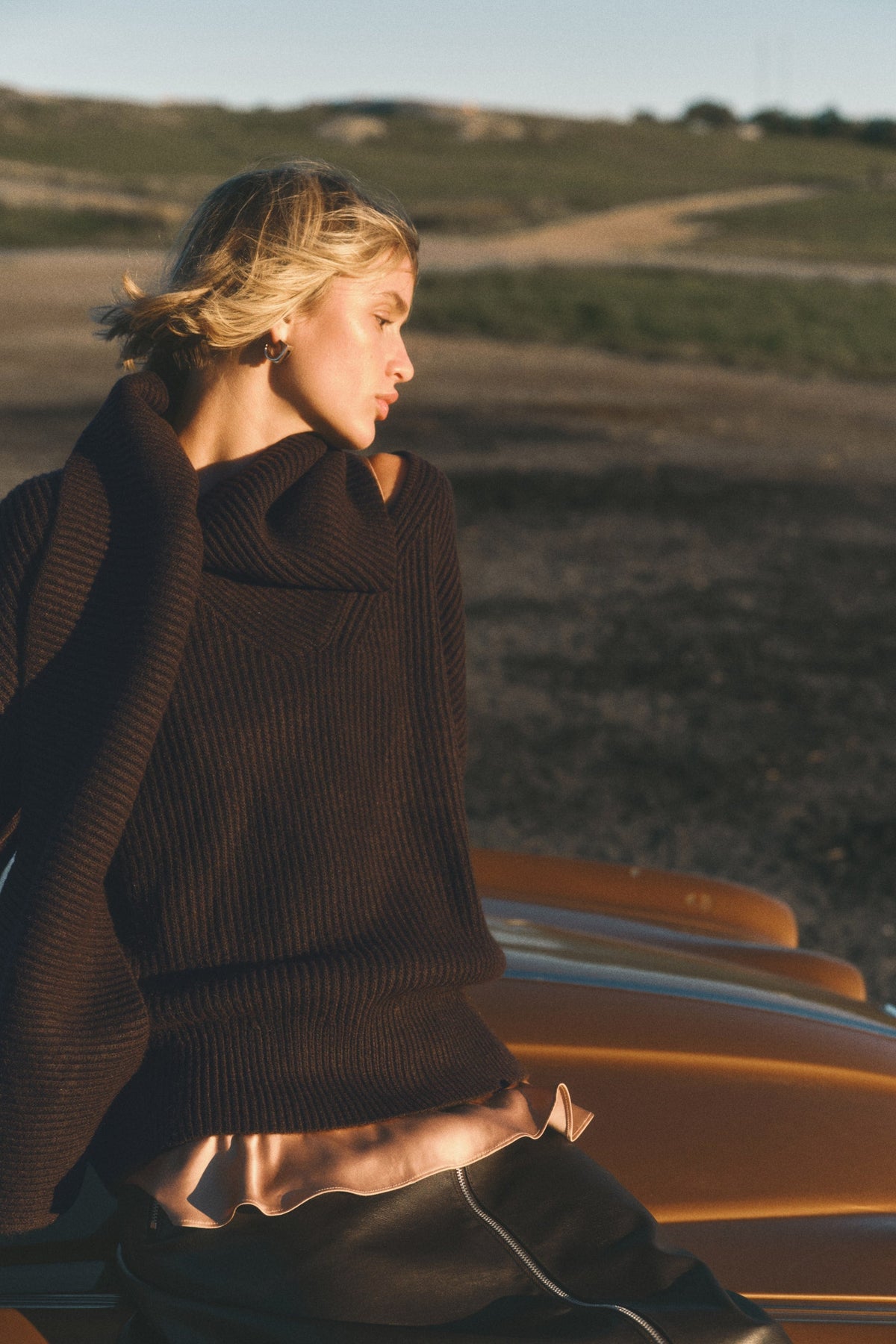 KATIA | COWL NECK RIBBED SWEATER - Chocolate Brown
