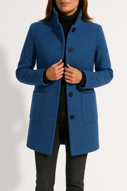 KAYLANI | STAND COLLAR WOOL BLEND COAT - Dark Blue