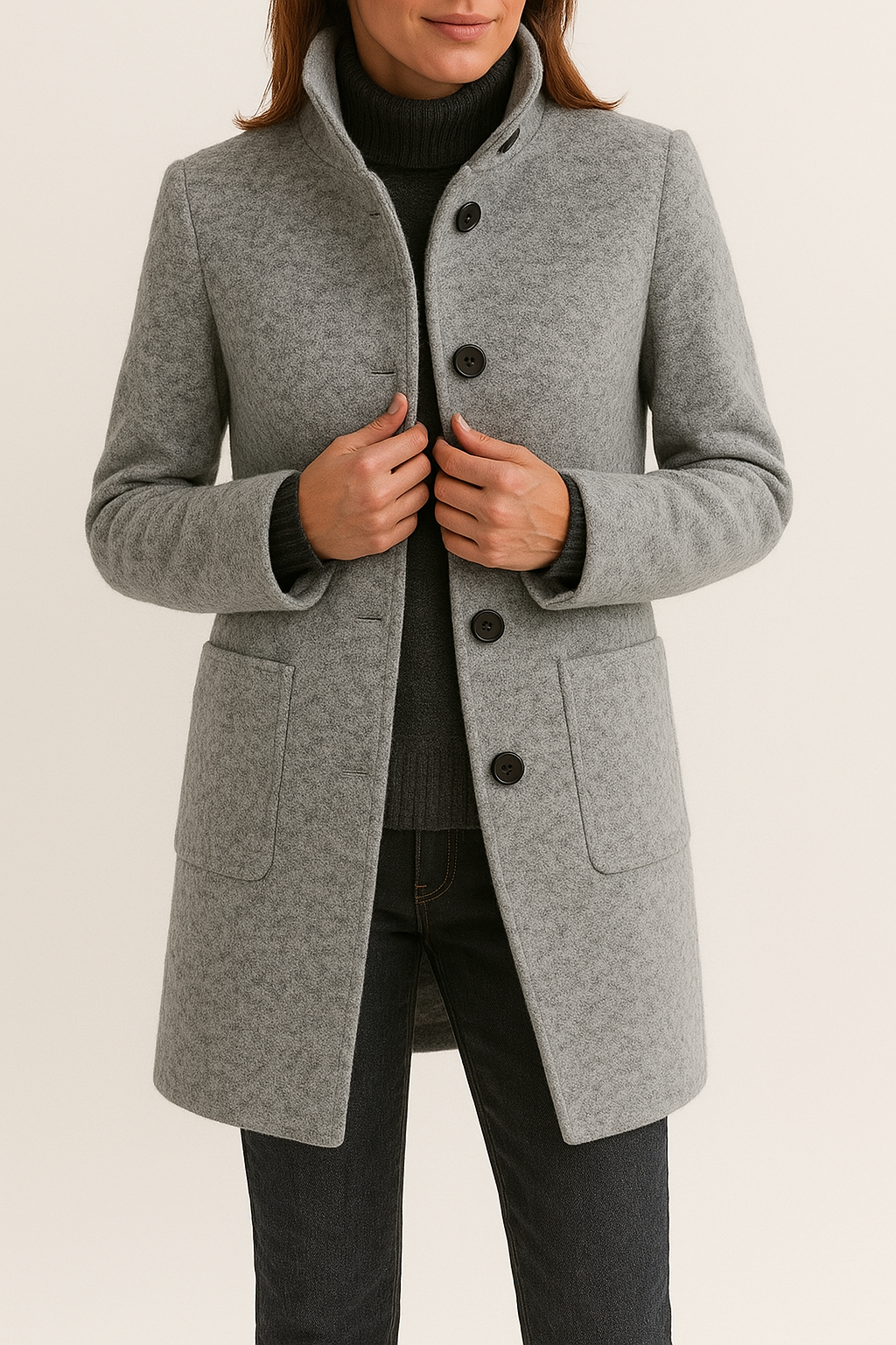KAYLANI | STAND COLLAR WOOL BLEND COAT - Gray