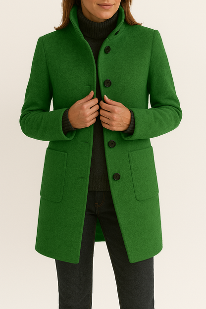 KAYLANI | STAND COLLAR WOOL BLEND COAT - Green