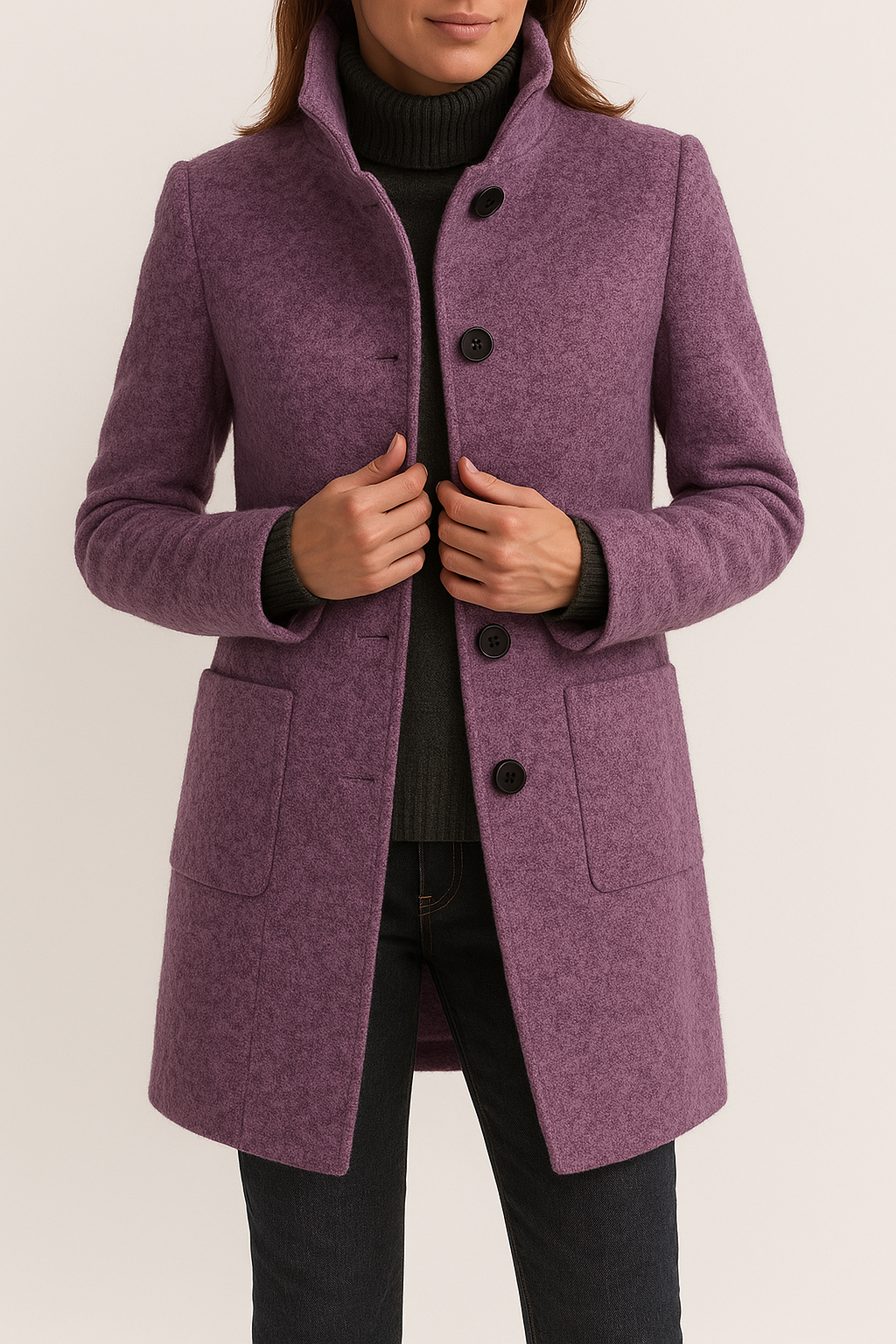 KAYLANI | STAND COLLAR WOOL BLEND COAT - Lilac