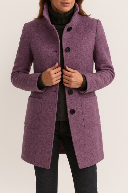 KAYLANI | STAND COLLAR WOOL BLEND COAT - Lilac