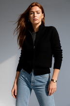 KAYLEE | RIBBED KNIT DOUBLE ZIP CARDIGAN - Black