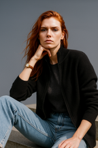 KAYLEE | RIBBED KNIT DOUBLE ZIP CARDIGAN - Black