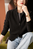KAYLEE | RIBBED KNIT DOUBLE ZIP CARDIGAN - Black