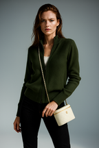 KAYLEE | RIBBED KNIT DOUBLE ZIP CARDIGAN - Forest Green