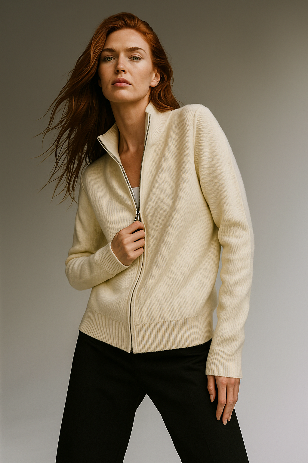 KAYLEE | RIBBED KNIT DOUBLE ZIP CARDIGAN - Ivory