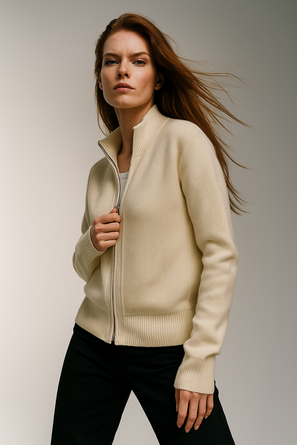 KAYLEE | RIBBED KNIT DOUBLE ZIP CARDIGAN - Ivory