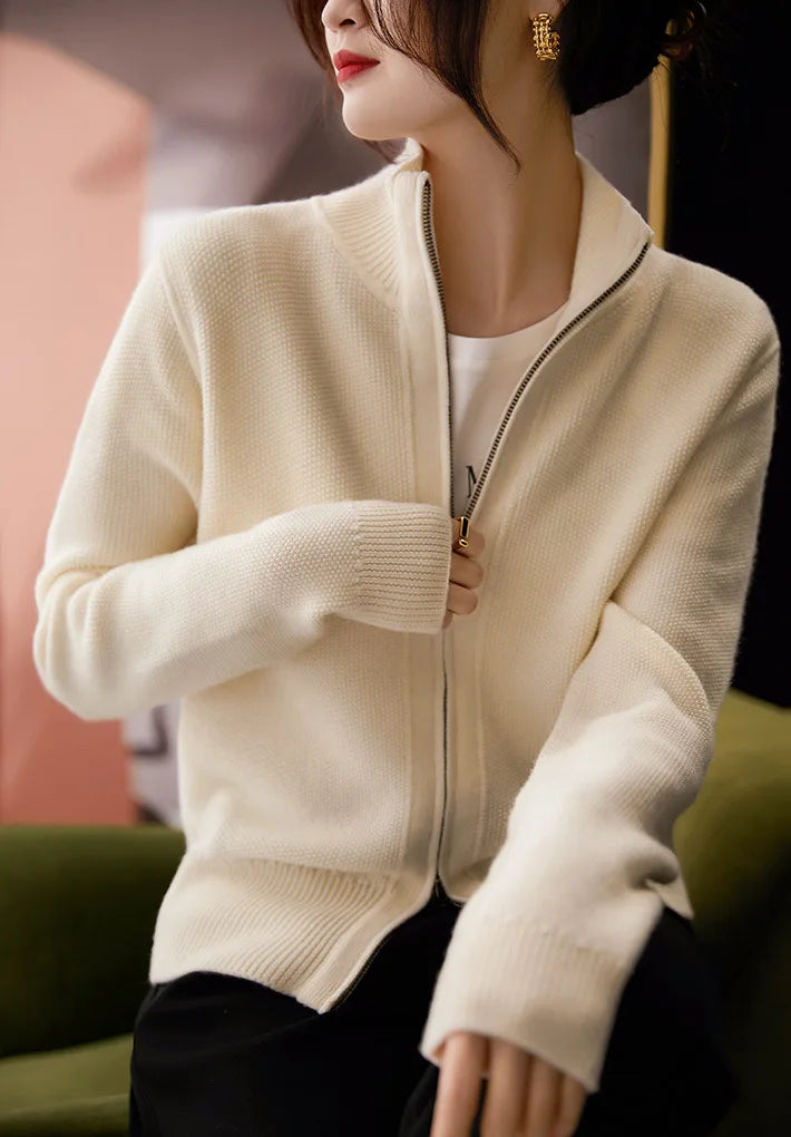 KAYLEE | RIBBED KNIT DOUBLE ZIP CARDIGAN - Ivory