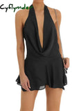 KAYLIN | COWL NECK HALTER MINI DRESS - Black
