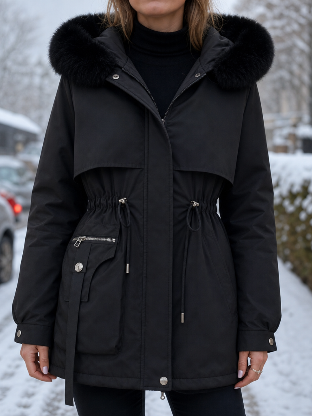 KEELEY | FAUX FUR HOOD PUFFER COAT - Black