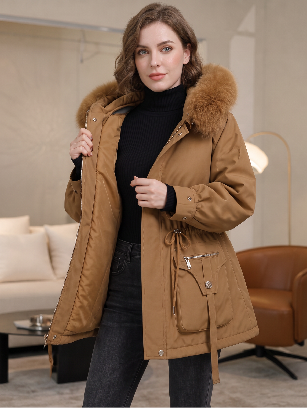 KEELEY | FAUX FUR HOOD PUFFER COAT - Brown
