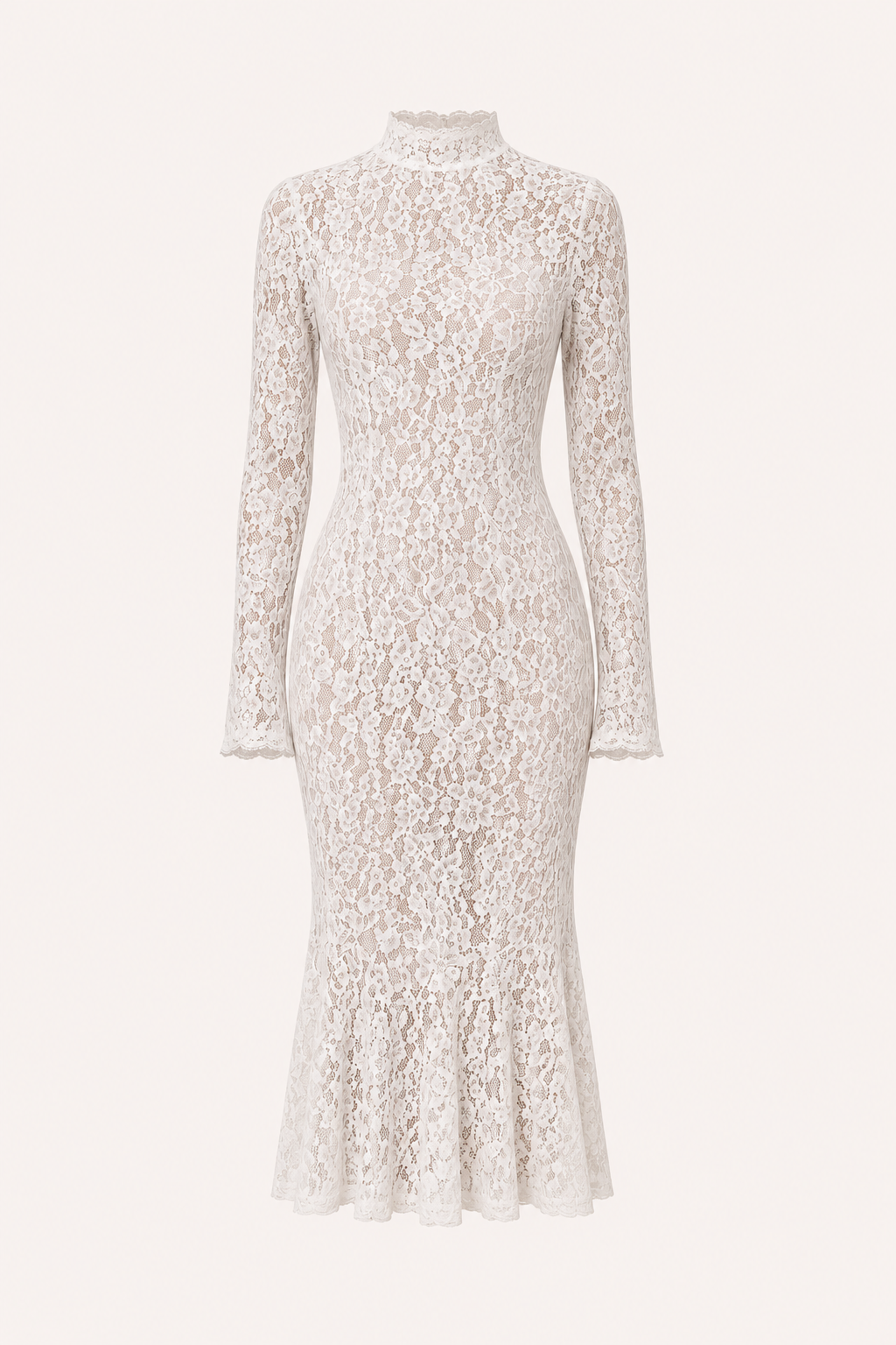 KEELY | LACE HIGH NECK MIDI DRESS - White