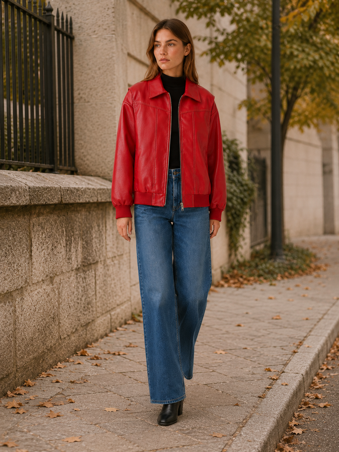 KELLYN | OVERSIZED LEATHER-LOOK BOMBER JACKET - Red