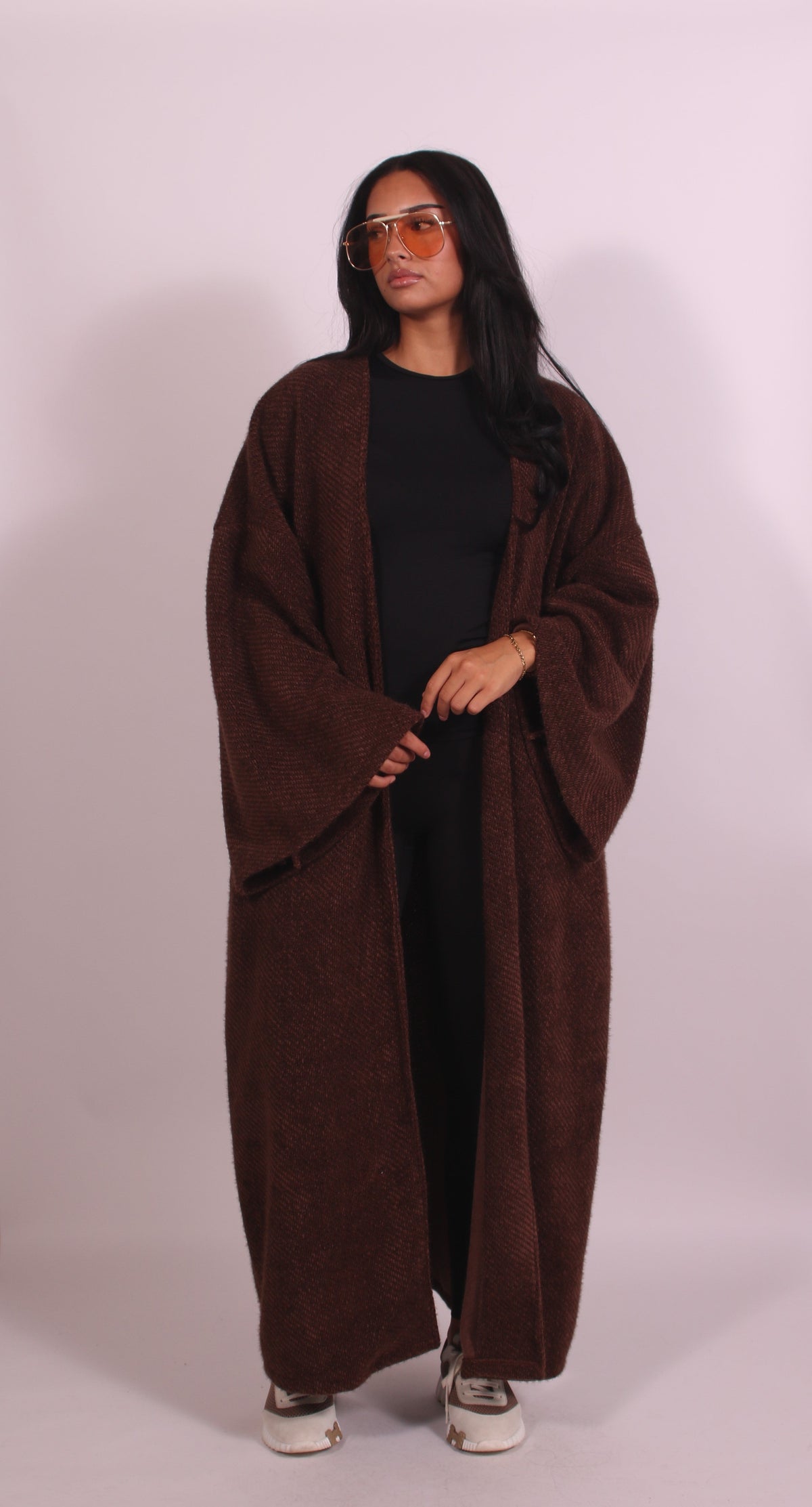KENSLEY | OVERSIZED OPEN FRONT LONGLINE COAT - Brown