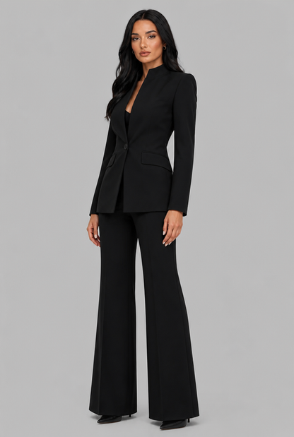 KENZIE | TAILORED BLAZER FLARED TROUSER SET - Black